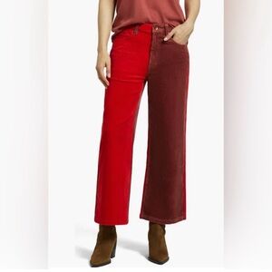 Brixton Margo High Waist Two-Tone Red Corduroy Wide Leg Pants NWT 27